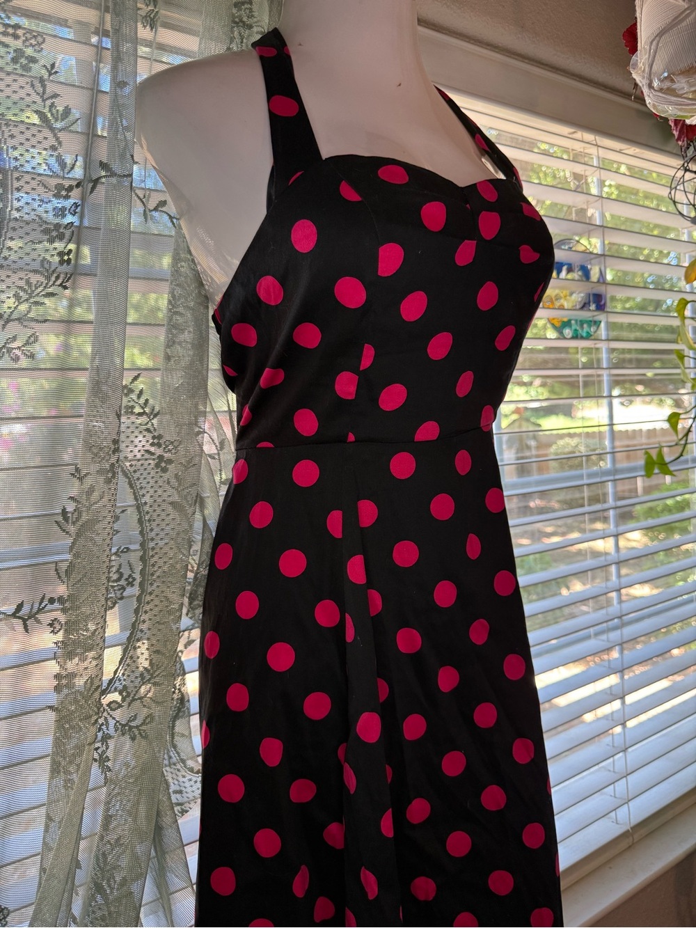 Black & Hot Pink Pin Up Polka Dot Halter Jumpsuit